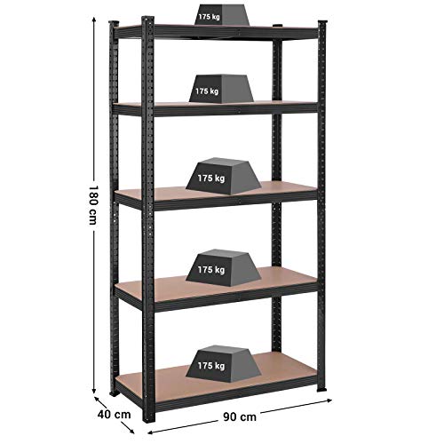 5-Tier Shelving Units, Set of 2 Steel Shelving Units for Storage, Tool-Free Assembly, for Garage, Shed, Load Capacity 875 kg, 40 x 90 x 180 cm, Black