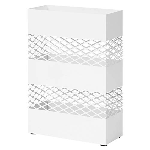 Metal Umbrella Holder, Umbrella Stand, 28 x 12 x 41 cm, Rectangular with Water Tray, Openwork Design, White