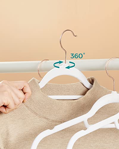 Velvet Hangers, Set of 30 Coat Hangers for Clothes, Non-Slip, with Tie Bar and Rose Gold Hook, Space-Saving, 0.6 cm Thick, 43.5 cm Long, for Dresses Trousers, White