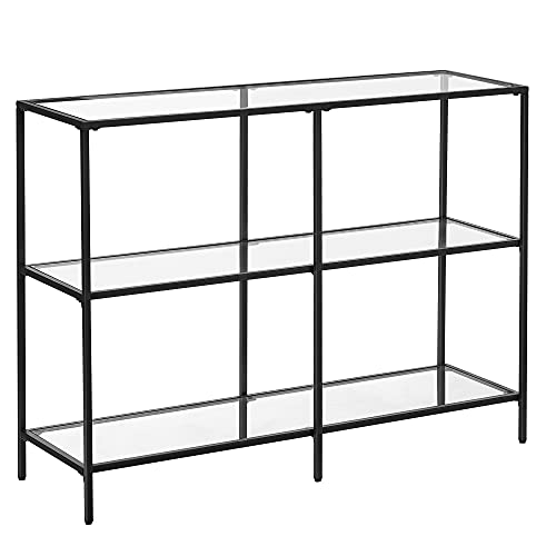 Console Table, Sofa Table with 3 Shelves, Tempered Glass Shelf, 30 x 100 x 73 cm, Steel Frame, Modern, for Hallway Living Room Bedroom, Black