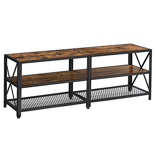 TV Stand, TV Table for TV up 60 Inchs, with Shelves, Steel Frame, Living Room, Bedroom Furniture, Rustic Brown and Black