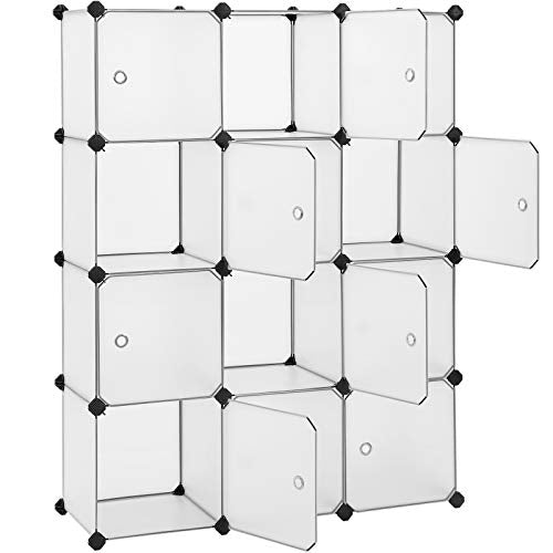 12-Cube Storage Organiser, Plastic Cabinet with Door, Shoe Rack, Cupboard, for Clothes, Shoes, Toys, Books, Easy to Assemble, 93 x 31 x 123 cm, White