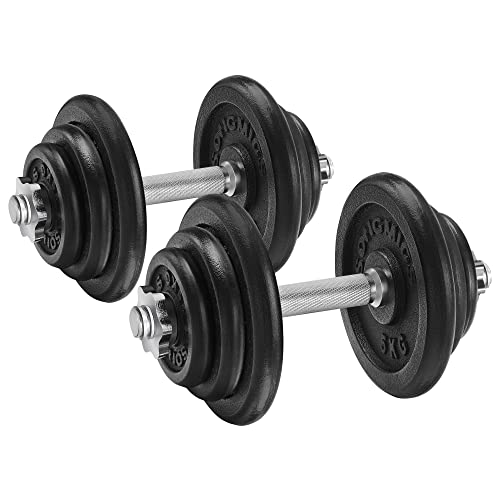 Set of 2 Cast Iron Dumbbells, 2 x 20 kg Weight Plates, Adjustable for Men Women Workout, Steel Grip, Fitness Training, Weight Lifting, Home Gym, Black