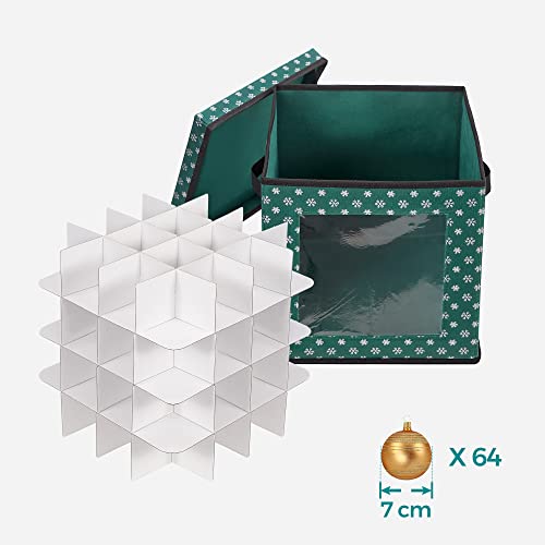 Christmas Bauble Storage Boxes, Set of 3 Storage Cube Bins for Christmas Decorations, 64 Box Places, Modular Dividers, 30.5 x 30.5 x 30.5 cm, Green