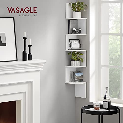 Corner Shelf, 5-tier Floating Wall Shelf With Zigzag Design, Bookshelf, White