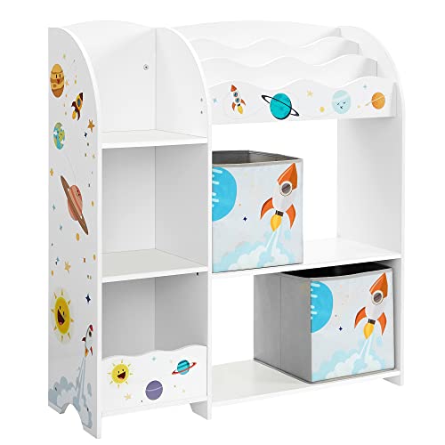 Toy and Book Organiser for Kids, Multi-Functional Storage Unit with 2 Storage Boxes, High Capacity, Universal Theme, for Playroom, Bedroom, Living Room, White