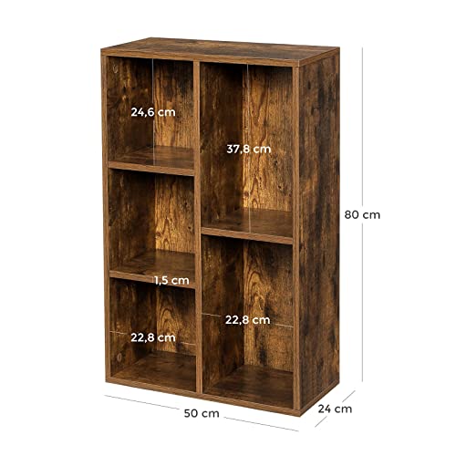 Bookcase, Wooden Kids Bookshelf with 5 Compartments, Floor Standing Storage Unit for Files, Decor, In Study Children’s Room, 50 x 24 x 80 cm, Rustic Brown