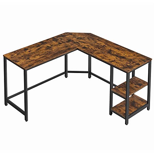 Computer Desk, L-Shaped Corner Desk, Workstation with Shelves for Home Office, Space-Saving, Easy to Assemble, Industrial, Rustic Brown and Black