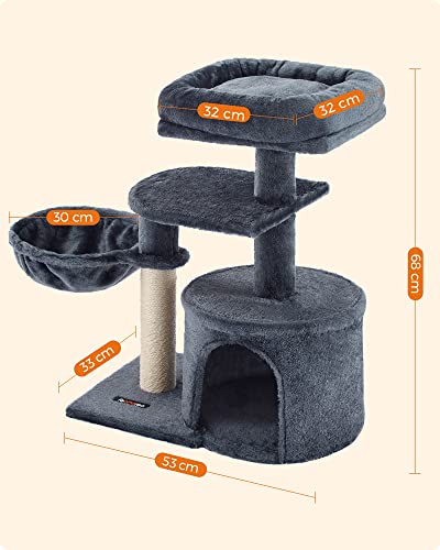 Cat Tree, Small Cat Tower, Kitten Scratching Post, Smoky Grey