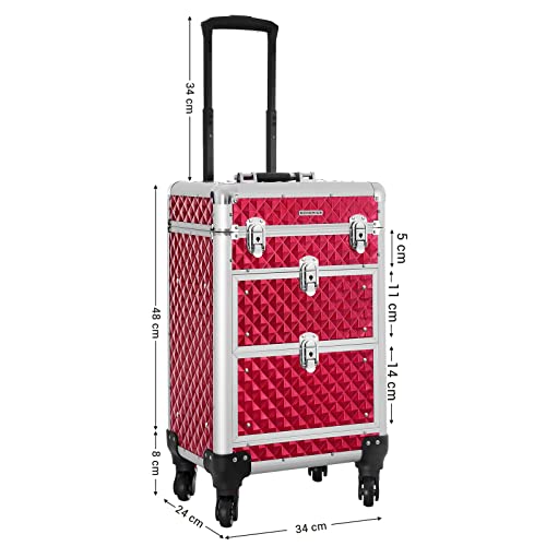 Travel Accessories Rolling Trolley Cosmetic Case ABS Red 34 x 27 x 57 cm