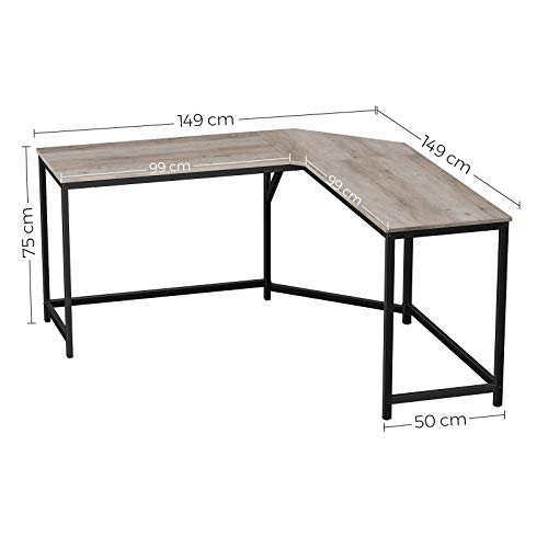 L-Shaped Computer Desk, Corner Desk for Study, Home Office, Gaming, Space-Saving, Easy Assembly, Industrial Design, Greige and Black