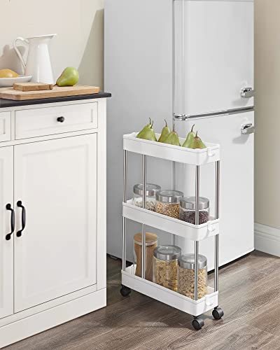 3-Tier Storage Trolley, Kitchen Trolley on Wheels, Narrow Trolley for Kitchen Bathroom Office or Small Spaces, 42 x 13.5 x 61 cm, White