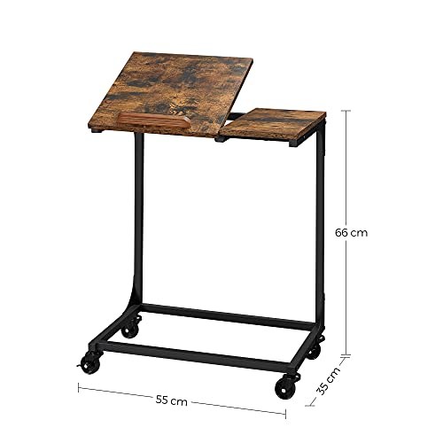 Sofa Table, Side Table with Tilting Top, Steel Frame, for Living Room, Bedroom, Easy Assembly, Rustic Brown and Black