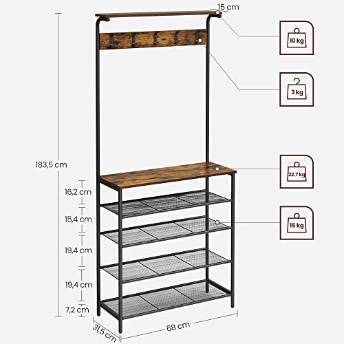 Coat Rack Stand, Industrial, Rustic Brown and Black HSR415B01