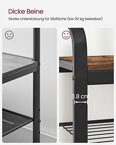 Coat Rack, Coat Stand with Shoe Storage Bench, 4-in-1 Design, with 9 Removable Hooks, a Clothes Rail, for Hallway, Entrance, 33.7 x 84 x 183 cm, Industrial, Rustic Brown and Black