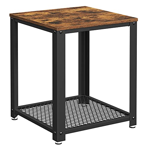 Side, Industrial End, Coffee Table, with Metal Frame, Easy to Put Together, for Living Room, Bedroom, Kitchen, Rustic Brown and Black , Wood chipboard, iron, Vintage, 1 Item