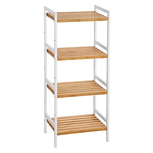 Bamboo Shelf, Kitchen Shelving, Bathroom Shelf, Bookcase, 4 Shelves 45 x 31.5 x 110 cm Ideal for Bathroom, Kitchen, Living Room, Bedroom, Balcony, Natural White