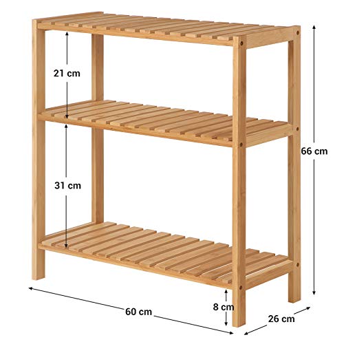 Bamboo Shelving Unit for the Bathroom/Kitchen/Shoe Rack, 60 x 26 x 66 cm Ideal for the bathroom, living room, hallway, kitchen or balcony.