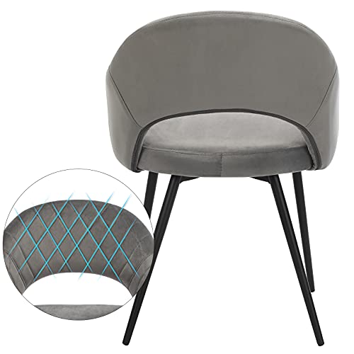 Velvet Dining Room Chair Modern Kitchen Chair Padded Velvet Chair with Armrests Metal Legs Elegant Design Dining Room Living Room Bedroom Kitchen Grey