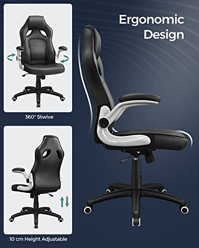 Sporty Shaped Office Chair, Swivel Armchair, with Armrests, High Backrest, Adjustable Height, Tilt for Swinging, Ergonomic Design, Black