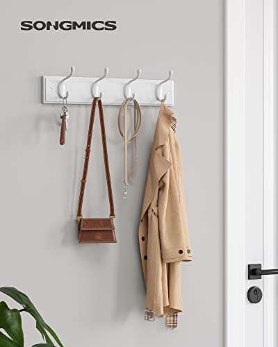 Wall-Mounted Coat Rack with 4 Metal Hooks, Wooden Wall Hook Rack for Bedroom, Entryway, Bathroom, White