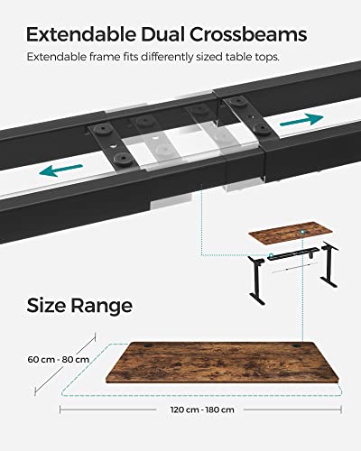 Electric Desk, Desk Stand, Table Frame with Motor, Continuous Height Adjustment, Length Adjustable, 140 x 70 x 73-114 cm, Steel, Vintage Brown/Black