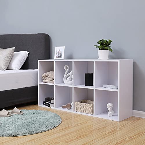 8-Cube Storage Bookshelf, Wooden Bookcase and Display Shelf, Freestanding Cabinet Unit for Office, Living Room, Bedroom, White