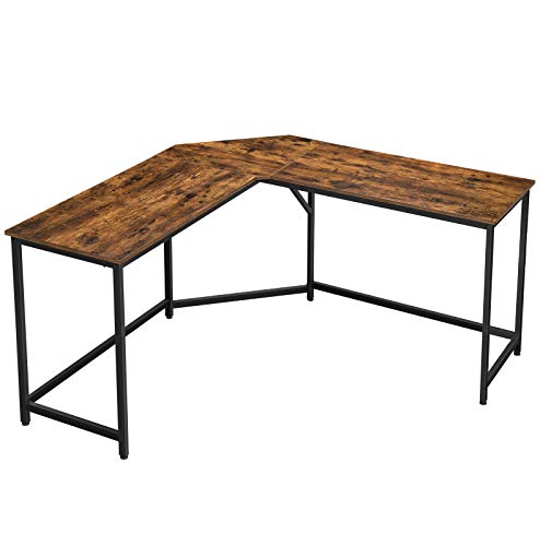 L-Shaped Computer Desk, Corner Desk for Study, Home Office, Gaming, Space-Saving, Easy Assembly, Industrial Design, Rustic Brown and Black