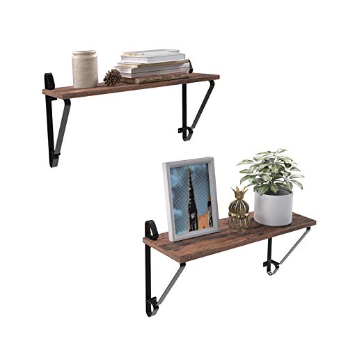 Wall Shelves, Set of 2, Large Floating Shelves, Stable Hanging Shelves for Living Room, Bedroom, Hallway, 60 x 20 x 33 cm, Industrial Style, Rustic Brown and Black