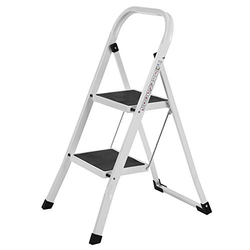 Songmics  Folding Step Ladder with 2 Steps, Folding Section, Safety Locking Mechanism, Easy to Store, Load Capacity 150 kg, TÜV Rheinland-Tested to EN14183