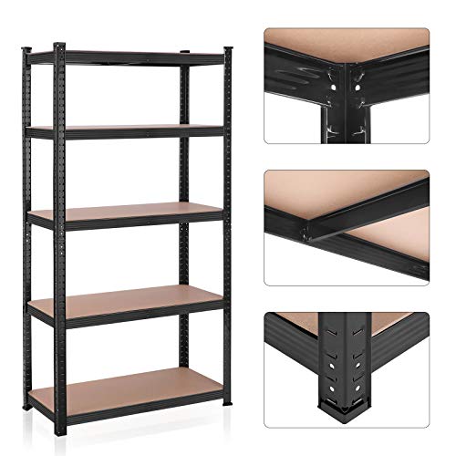 5-Tier Shelving Units, Set of 2 Steel Shelving Units for Storage, Tool-Free Assembly, for Garage, Shed, Load Capacity 875 kg, 40 x 90 x 180 cm, Black