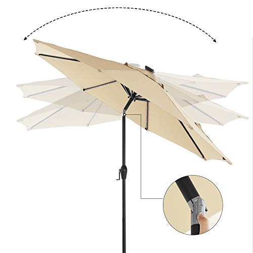 3 m Garden Parasol Umbrella with Solar-Powered LED Lights, Sunshade with UPF 50+ Protection, Tilting, Crank Handle for Opening Closing, Base Not Included, Beige