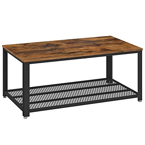 Coffee Table, Cocktail Table, Easy to Assemble, Industrial Side Table, Bedroom, with Metal Frame, with Storage Shelf, for Living Room, Bedroom, Rustic Brown