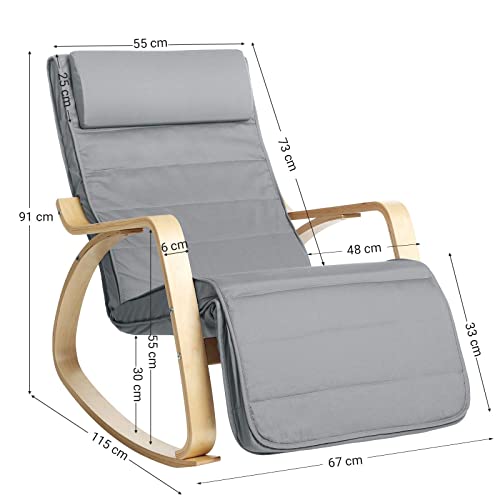 Songmics Rocking Chair with 5 Positions Adjustable Footrest Load Capacity Light grey