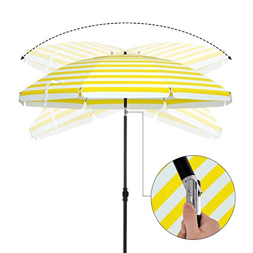 2 m Parasol, Beach Umbrella, Sun Protection with UPF 50+, Portable Octagonal Canopy, Tilt Mechanism, Air Vent, Carry Bag, for Beach, Gardens, Balcony, Pool, Yellow and White Stripes