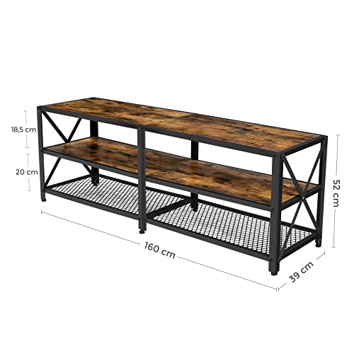 TV Stand, TV Table for TV up to 70 Inches, with Shelves, Steel Frame, Living Room, Bedroom Furniture, Rustic Brown and Black