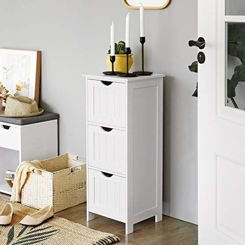 Bathroom Floor Storage Cabinet, Slim Storage Unit 3 Drawers, 32 x 30 x 81 cm, for Bathroom, Living Room, Bedroom, Kitchen, Nordic Scandinavian Style, Matte White