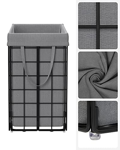 90L Laundry Basket, Collapsible Washing Basket, Laundry Hamper, Removable and Washable Bag, Metal Wire Frame, for Bedroom Bathroom, Black and Grey