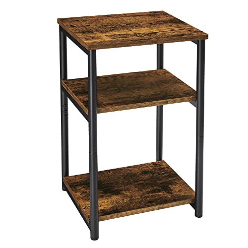 Side Table, Bedside Table, End Table with 2 Storage Shelves, Slim Tall Table, Steel Frame, for Living Room, Sitting Room, Bedroom, Industrial, Rustic Brown and Black