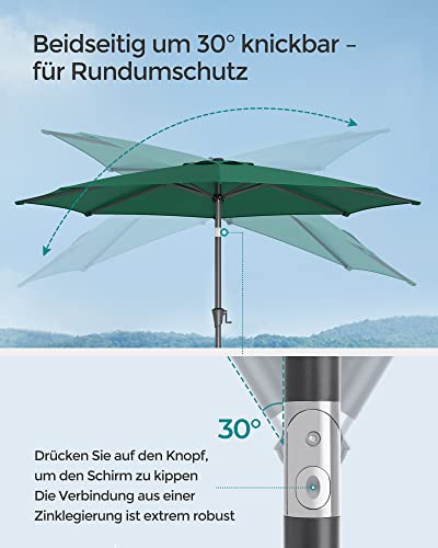 290 cm Garden Parasol Umbrella, UPF 50+, Sun Shade, 30° Tilt in 2 Directions, Crank Handle for Opening and Closing, for Outdoor Gardens Pool Balcony Patio, Base Not Included, Green