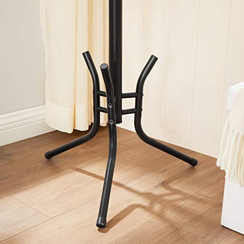 Coat Rack, Freestanding Metal Coat Tree, 11 Hooks with Wooden Ends, for Coats, Hats, Bags, 53.5 x 53.5 x 173 cm, Black