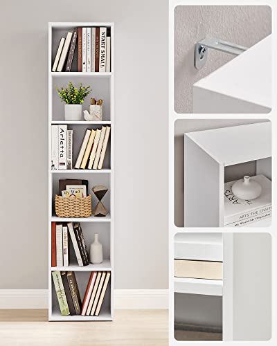 Scandinavian Style 6 Tier Bookcase Storage Shelf for Living Room Office Bedroom Study 40 x 24 x 178.5 cm White