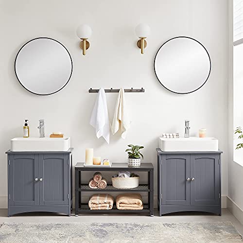 Under Sink Storage Cabinet, Vanity Unit, Under Basin Storage, Bathroom Floor Cabinet with 2 Door, Adjustable Shelf, Large Storage, Freestanding, Rustic, 60 x 30 x 60 cm, Grey