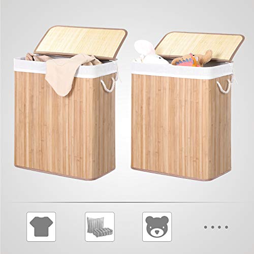 Laundry Basket with Lid, Laundry Hamper with Removable Liner Bag, Clothes Hamper with Clip and Handles, Foldable, 100L, for Laundry Room, Bedroom, Natural