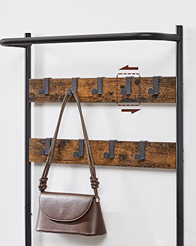 Clothes Rack Coat Rack with 9 Removable Hooks Bench Industrial Design for Hallway Bedroom Vintage Brown Black