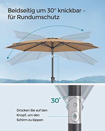 264 cm Garden Parasol Umbrella, UPF 50+, Sun Shade, 30° Tilt in 2 Directions, Crank Handle for Opening and Closing, for Outdoor Gardens Pool Balcony Patio, Base Not Included, Taupe