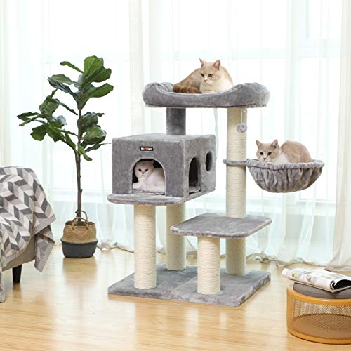 Cat Tree, Cat Tower with XXL Plush Perch, Cat Condo with Adjustable Units, Cat Toys, Extra Thick Posts Completely Wrapped in Sisal, Stable, Beige , Light Grey