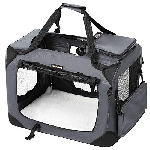 Dog Carrier, Folding Fabric Pet Carrier, 70 x 52 x 52 cm, Grey