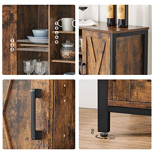 Buffet Table, Sideboard, Storage Cabinet with Cupboard and Shelves, Barn Doors, for Dining Room, Kitchen, Living Room, Hallway, Industrial, Rustic Brown and Black