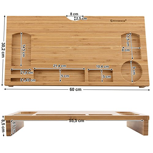 Bamboo Monitor Stand Riser, Desktop Organiser for Laptop, cellphone, TV, Printer , Natural, 60 x 30.2 x 8.5 cm